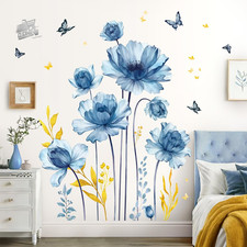 Large Blue Flowers Wall