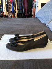 SALVATORE FERRAGAMO LUSSO BALLERINE CAMOSCIO NERO SHINY BOW 9 A2 US 6 UK 39 EUR