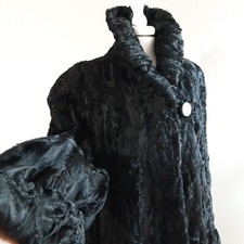 Cappotto 1980 Pelliccia Vera Di Astracan Taglia 50 Nero Collo Alto