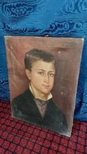 Antico Ritratto Olio Su Tela Giovane Ragazzo Xix Sec Dipinto Antiquariato 