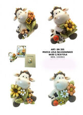 COPPIA MUCCHE 10X10 CERAMICA SALVADANAIO CON SCATOLO 17X12 DECORATI A MANO