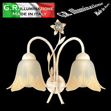 APPLIQUE IN FERRO BATTUTO 2 L. AVORIO ORO VT. PAGLIERINO LAMPADA DA PARETE Dina