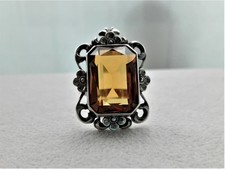 ANELLO ANTICO CON QUARZO CITRINO NATURALE- GIOIELLO D'EPOCA ARGENTO 800 