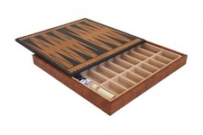 Scacchiera In PU Pelle Marrone/Nera Con Contenitore Per Dama E Backgammon 35cm