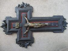 CROCIFISSO IN LEGNO INTAGLIATO CON CRISTO IN METALLO CM. 42X28 EPOCA FINE '800