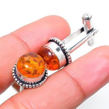 Gemelli fatti a mano in argento 925 con pietra preziosa ambra baltica.