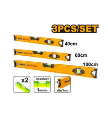 Kit Livella a Bolla Professionale in Alluminio INGCO 2 Bolle Set 40, 60, 100 cm.