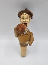 TAPPO DI BOTTIGLIA IN LEGNO INTAGLIATO E SUGHERO UOMO CHE BEVE