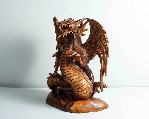 Statuina drago legno con - in,