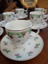 6 Tazzine Caffè Fine Porcellana Royal Porcelain Con Fiori Vintage