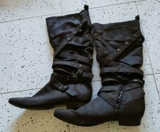 Stivali donna marrone, lacci borchiati decorativi, tacco 2 cm, n. 40