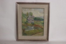 Dipinto / Quadro / olio su tavola / paesaggio / stagno / cigni / firmato / firma