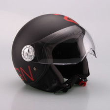 CASCO MOTO AL DESIGN NERO SCRITTA ROSSA DEMI JET 101 CON VISIERA ELICOTTERISTA