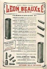 PUBBLICITA' 1910 LEON BEAUX MILANO CARTUCCE CACCIA FUCILE ARMI PROIETTILI TIRO