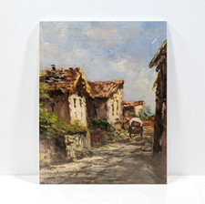 Francesco Paolo Mancini (1900-?) – Scorcio di paese, olio su tavola 25x19 cm