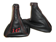 cuffia cambio e freno per alfa romeo 147 vera pelle nera ricamo e cuciture rosse