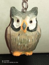 Portachiavi ARTIGIANALE in legno Intagliato GUFO GRIGIO 4 Soggetti. VINTAGE.