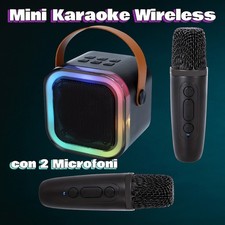 Set Karaoke Wireless Nero Speaker Portatile 2 Microfoni Bluetooth LED Multicolor