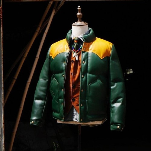 Men puffer leather jacket - men,