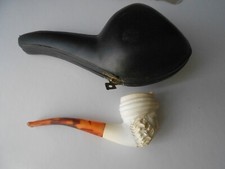 Pipa In Schiuma Di Mare testa pirata non usata con custodia