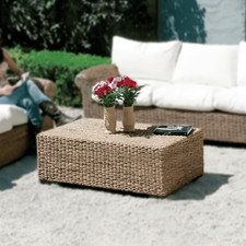Tavolino Basso da Giardino 120x75x40 cm in Abaca Naturale Luna, Arredamento Este