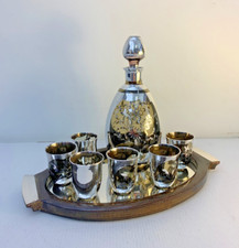 SERVIZIO DA ROSOLIO O LIQUORE IN VETRO E ARGENTO CON VASSOIO
