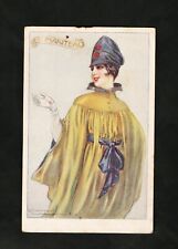 CARTOLINA - DONNA VESTITA  CON  MANTELLO - ILLUSTRATA