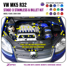 ZSPEC "Stage 3" Dress-Up Fastener Kit for '06-09 Golf R32 MK5, Stainless & Bille