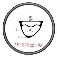Mountain Bike AM Cerchio Carbonio 34mm Larghezza 25mm Profondità Clincher Asimmetrico Tubeless