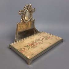 Portalettere metallo argentato da scrivania con tessuto fiori vintage anni ‘50