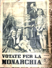 MANIFESTO VOTATE LA MONARCHIA originale Vintage 1946 Referendum Umberto II