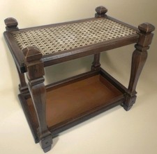 Tavolo anni 70 2 livelli lato/fine finto legno e canna plastica modellata supporto piante Tradizionale