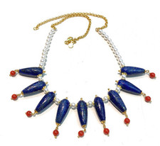 Collana Choker Lapislazzuli Perle Corallo Argento Sterling Pezzo Unico