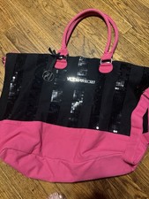 Borsone grande VICTORIA'S SECRET nero paillettes righe rosa weekender