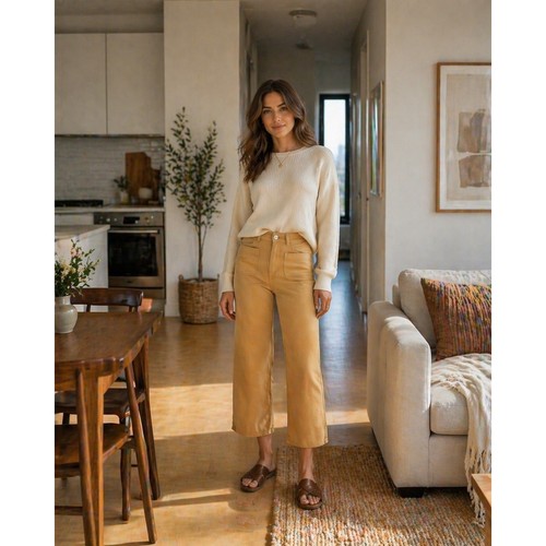 Pantaloni crop gamba - , larga