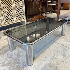 Tavolino da fumo anni 70 cromato e vetro fumè – modello Sesann Frattini