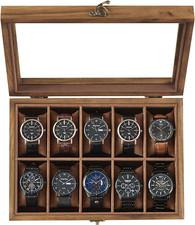 Scatola per Orologi, Scatola Porta Orologi a 10 Scomparti, Portaorologi in Legno