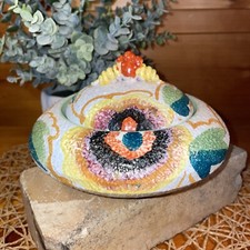 Vintage Italy Signed Cardel Pottery B17 Textured Lidded Candy Dish 7" Diameter