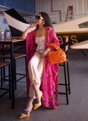 Kimono zara rosa ricamato - kimono,