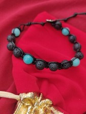 Bracciale In Pietra Lavica E Turchese Modello Tamashii Regolabile 