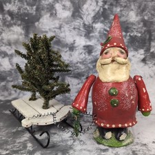 Penny McAllister Babbo Natale che tira alberi di Natale sulla slitta 2005 arte popolare 8,5"