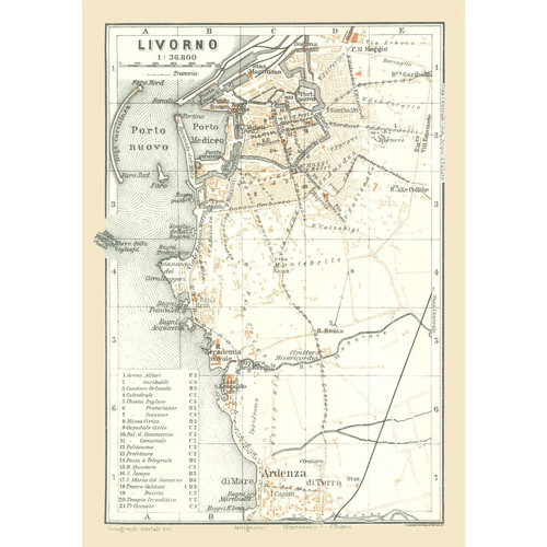 Mappa storica livorno italia - -,