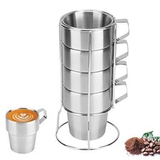 Set di 4 Tazzine da Caffè con Supporto,Tazzine Impilabili,Set Tazzine (w5S)