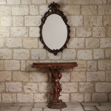 Set Consolle Specchiera Legno Intagliato Putti Barocco design Vintage Anni '50