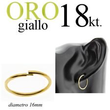 mono orecchino uomo ORO GIALLO 18kt. cerchio invisibile anello lobo mm.16 GOLD