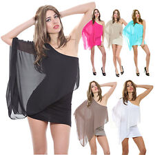 Miniabito abito vestito velato doppiato monospalla dress kleid NUOVO CC-225