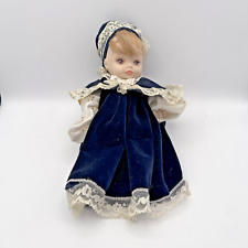 Bambola Di Porcellana Bionda Con Vestito Blu Scuro Vintage 25cm