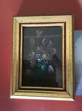 Dipinto olio vintage fiori in vaso 1960 Italia incorniciato e firmato