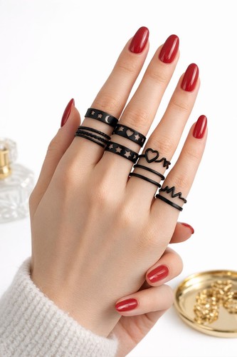 Set anelli minimalisti neri - minimalisti,