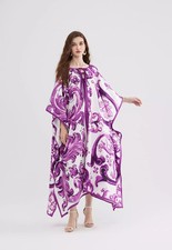 Vestito Lungo Porpora Fantasia Barocca Elegante Ampio Kaftano CF54966